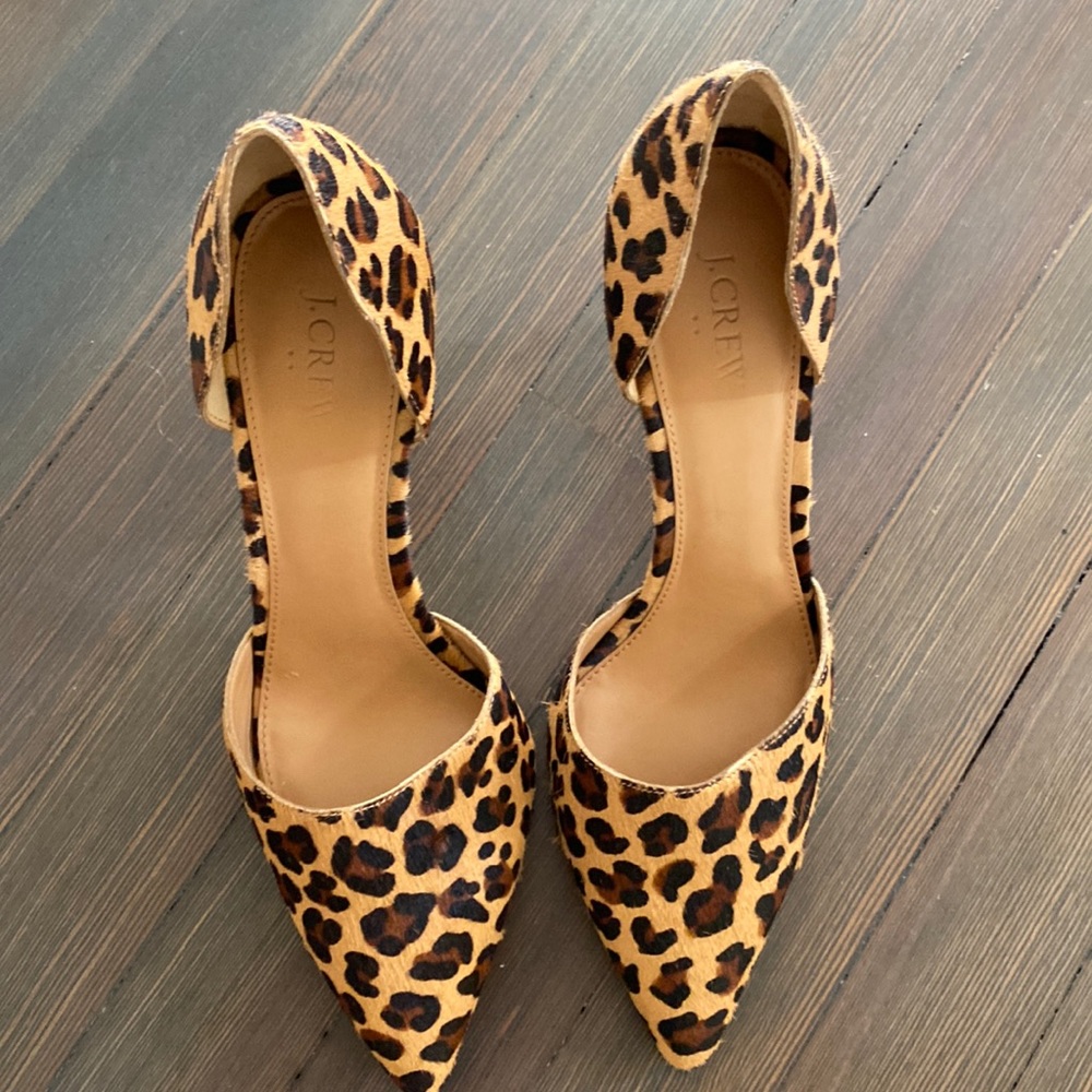 J Crew D’Orsay Leopard calf hair pumps